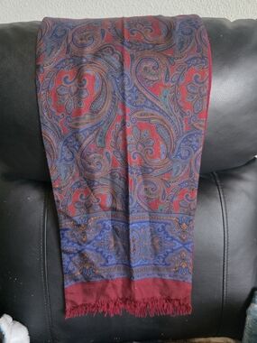 Harve Benard Silk  Red Paisley Scarf with Blue Accents